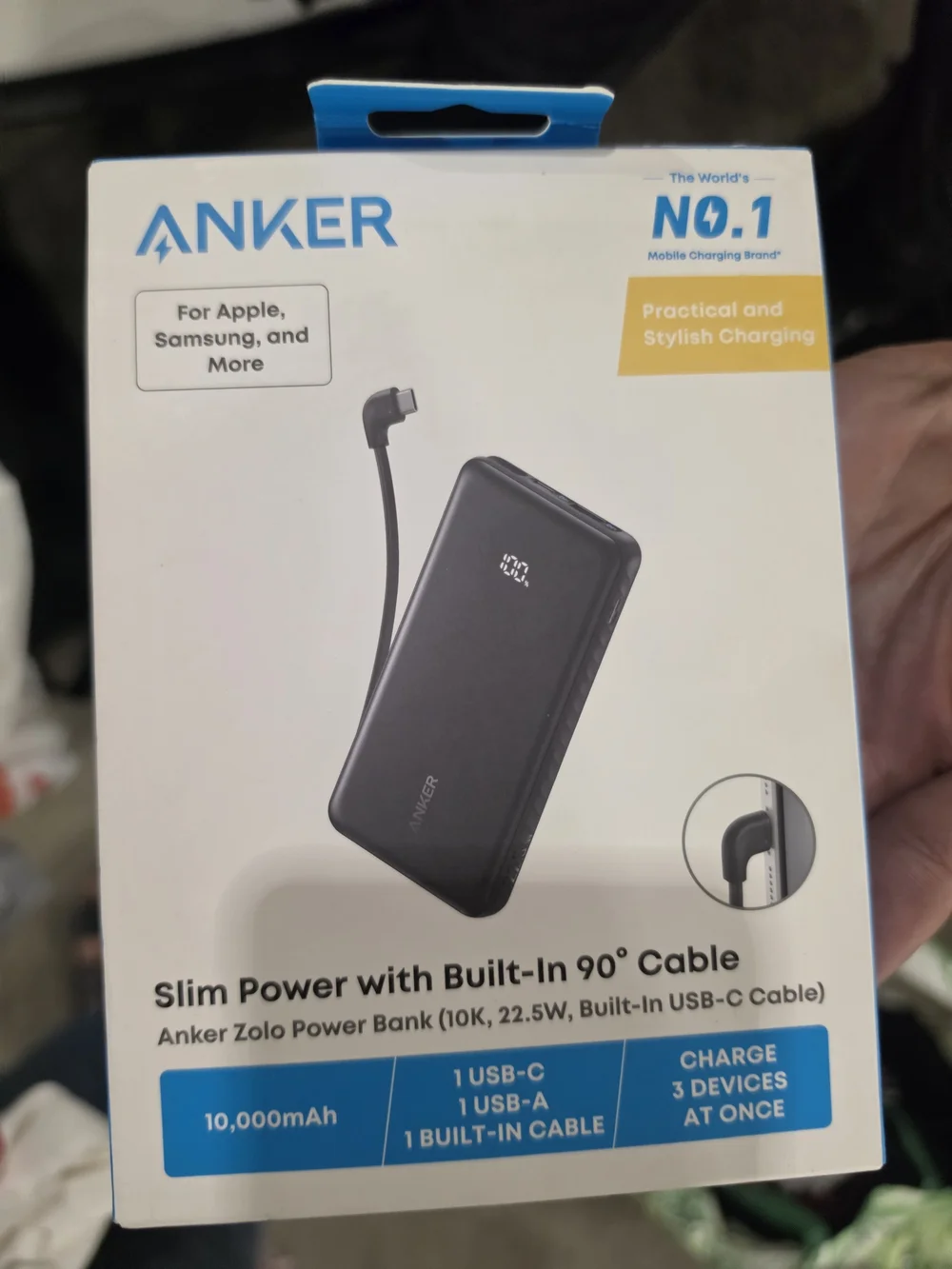 Anker Slim Power Bank 10,000mAh with Built-In 90° Cable